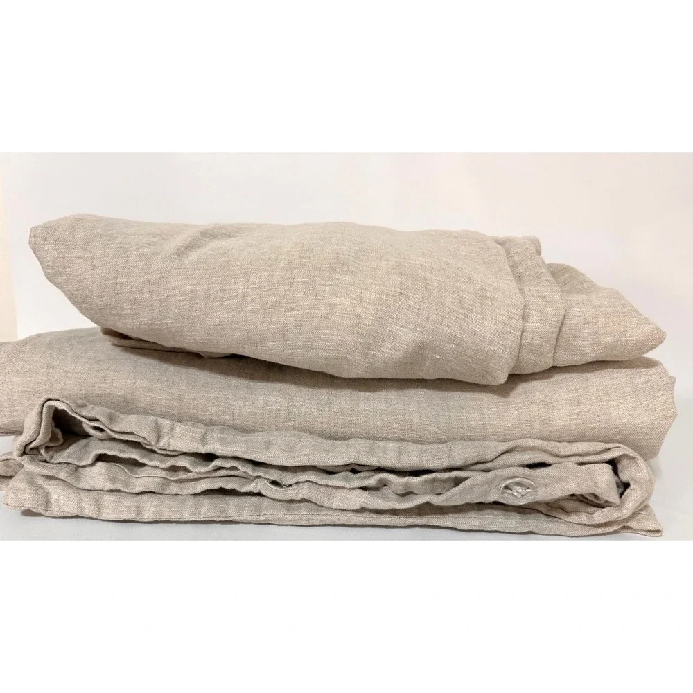 Quince 100% Linen TWIN Duvet Cover & Fitted Sheet Natural Flax Color